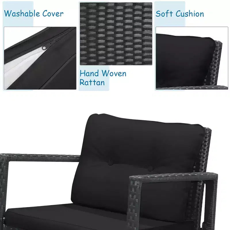 Ensemble de 3 meubles de patio en rotin Costway, fauteuils à bascule, canapé rembourré