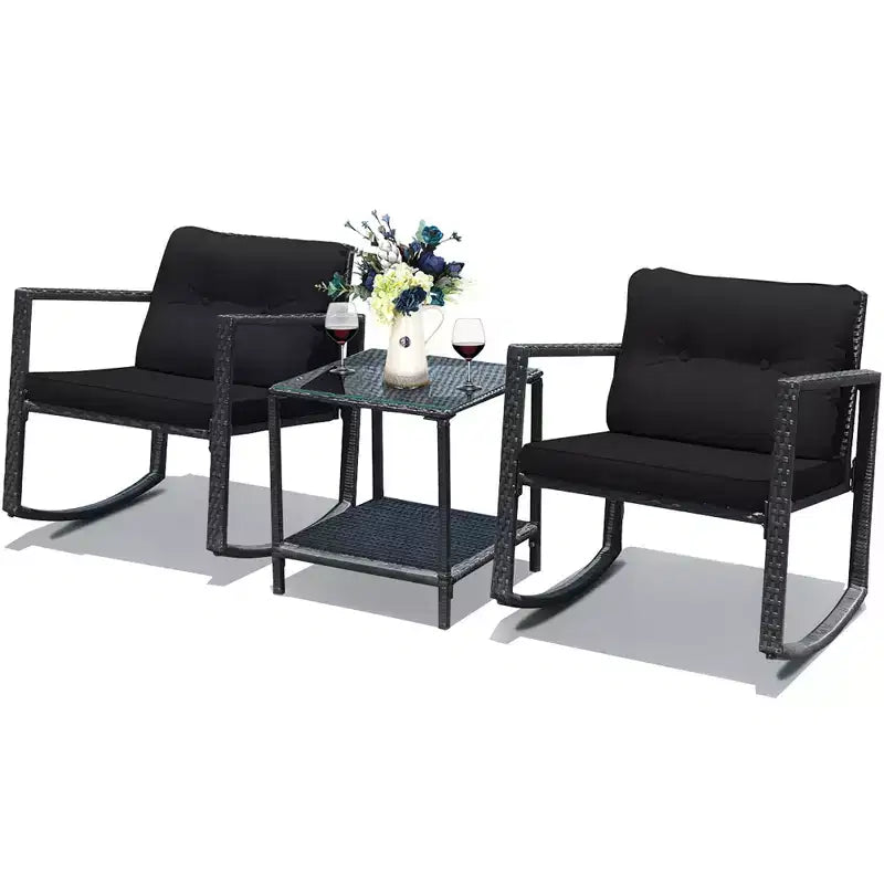 Ensemble de 3 meubles de patio en rotin Costway, fauteuils à bascule, canapé rembourré