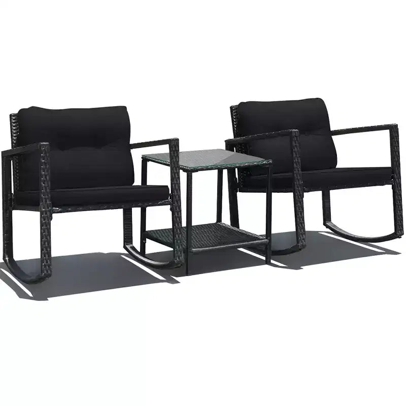 Ensemble de 3 meubles de patio en rotin Costway, fauteuils à bascule, canapé rembourré