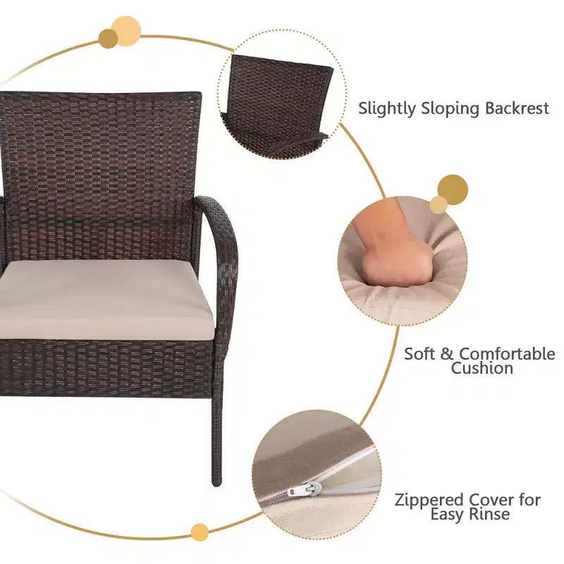 Ensemble de mobilier de patio Costway 4 pièces en rotin, ensemble de conversation extérieur avec table basse et coussins