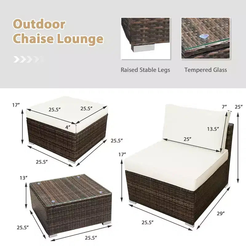Costway Salon de Jardin 5 Pièces en Résine Tressée avec Canapé sans Accoudoirs Ottoman et Coussins