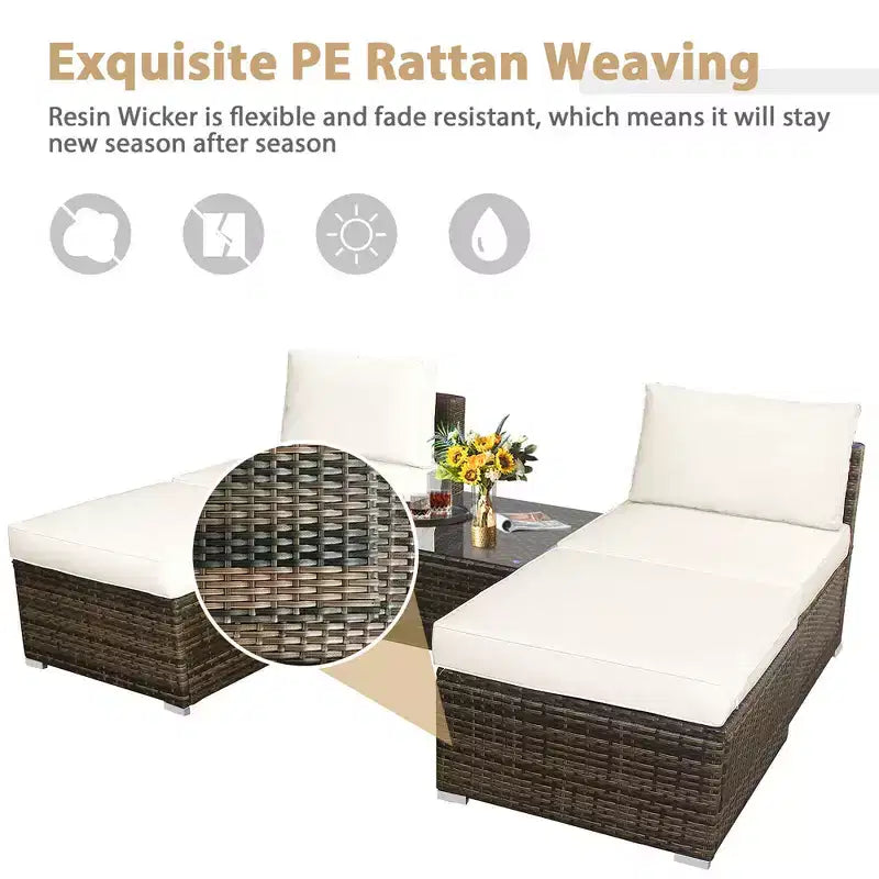 Costway Salon de Jardin 5 Pièces en Résine Tressée avec Canapé sans Accoudoirs Ottoman et Coussins