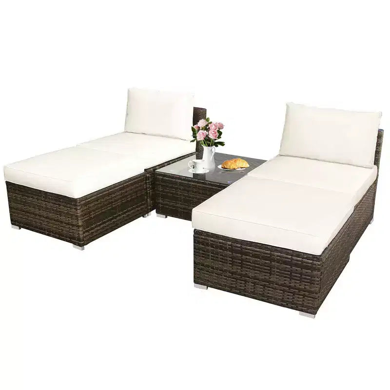 Costway Salon de Jardin 5 Pièces en Résine Tressée avec Canapé sans Accoudoirs Ottoman et Coussins