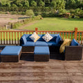 Costway 6PCS Patio Rattan Furniture Set Sectional Cushion Sofa Coffee Table Ottoman Navy