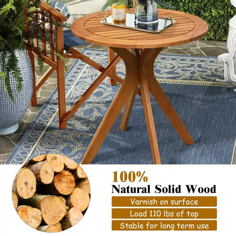 Costway Ensemble de 3 chaises à bascule de terrasse Table ronde Bois massif Canapé rembourré Jardin