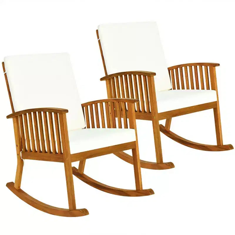 Costway Ensemble de 3 chaises à bascule de terrasse Table ronde Bois massif Canapé rembourré Jardin