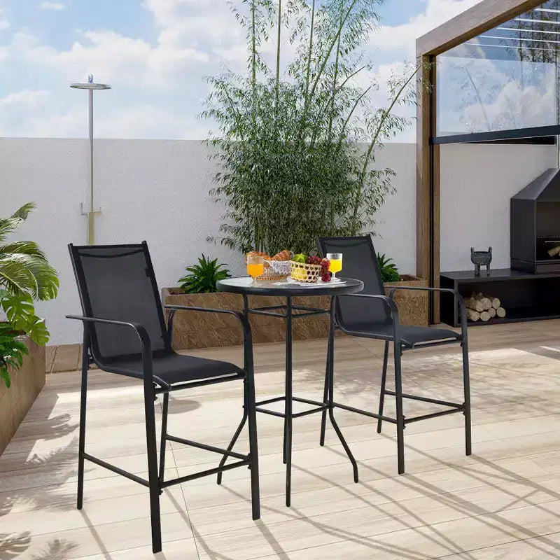 Costway Ensemble de 3 Tabourets de Bar d'Extérieur avec Plateau en Verre Trempé Hauteur de Table de Patio