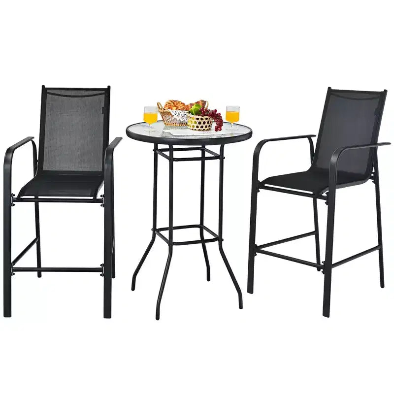 Costway Ensemble de 3 Tabourets de Bar d'Extérieur avec Plateau en Verre Trempé Hauteur de Table de Patio