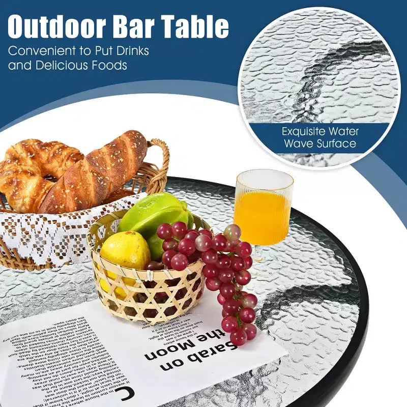 Costway Ensemble de 3 Tabourets de Bar d'Extérieur avec Plateau en Verre Trempé Hauteur de Table de Patio