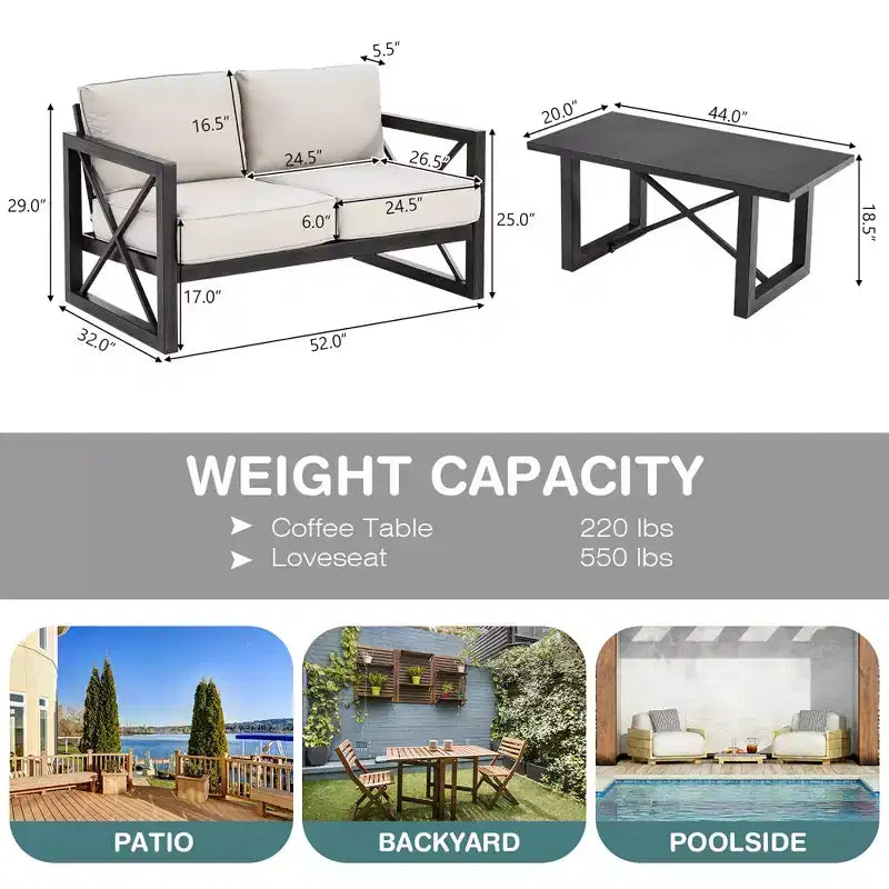 Costway Ensemble 2 Tables Basses pour Patio Causeuse Coussins Épais 6'' Jardin Beige
