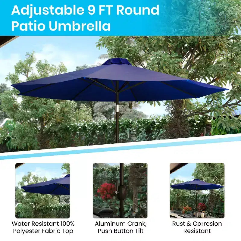 Ensemble de table de patio 5 pièces Emma et Oliver - Chaises empilables en faux teck synthétique - Table en faux teck - Parasol avec base