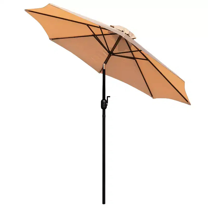 Ensemble de table de patio 5 pièces Emma et Oliver - Chaises empilables en faux teck synthétique - Table en faux teck - Parasol avec base