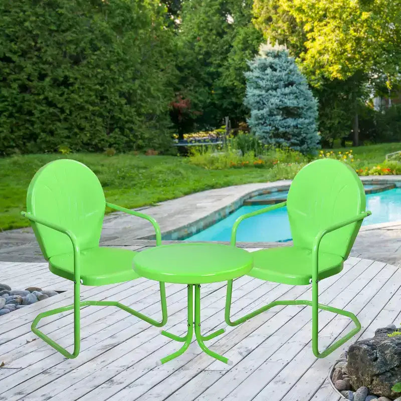 Ensemble de jardin Northlight 3 pièces rétro, avec 2 chaises tulipe en métal et 1 table d'appoint, vert citron