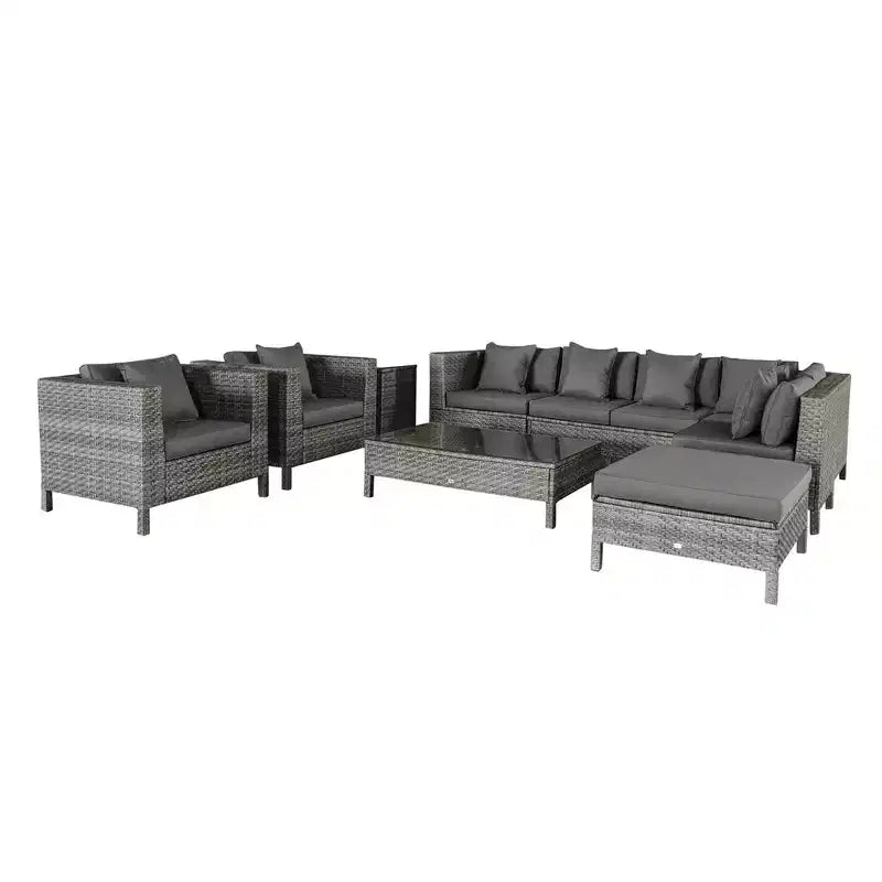 Outsunny Ensemble de mobilier de patio sectionnel d'extérieur en rotin et osier 9 pièces avec design moderne, coussins épais et doux, repose-pieds et table basse