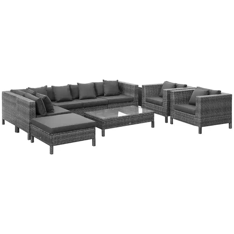 Outsunny Ensemble de mobilier de patio sectionnel d'extérieur en rotin et osier 9 pièces avec design moderne, coussins épais et doux, repose-pieds et table basse
