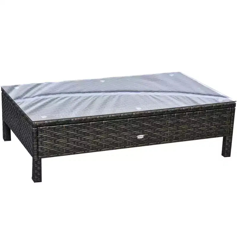 Outsunny Ensemble de mobilier de patio sectionnel d'extérieur en rotin et osier 9 pièces avec design moderne, coussins épais et doux, repose-pieds et table basse