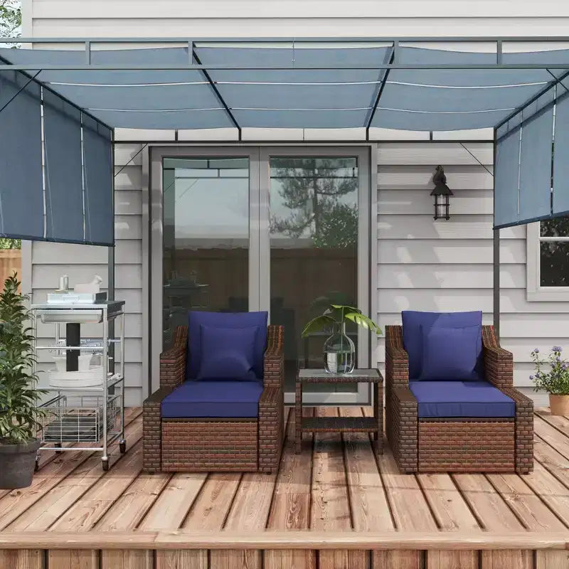 Ensemble de meubles de patio Outsunny 5 pièces, ensemble de fauteuils et poufs de conversation en rotin PE résistant aux intempéries avec table, coussins et oreillers inclus