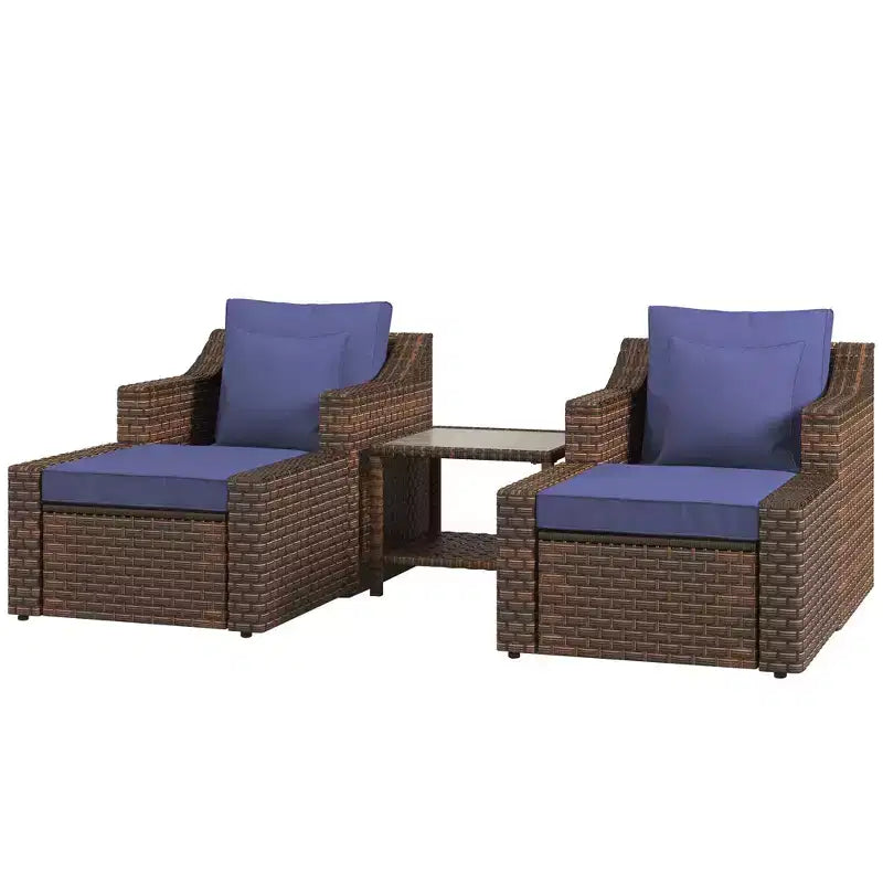 Ensemble de meubles de patio Outsunny 5 pièces, ensemble de fauteuils et poufs de conversation en rotin PE résistant aux intempéries avec table, coussins et oreillers inclus