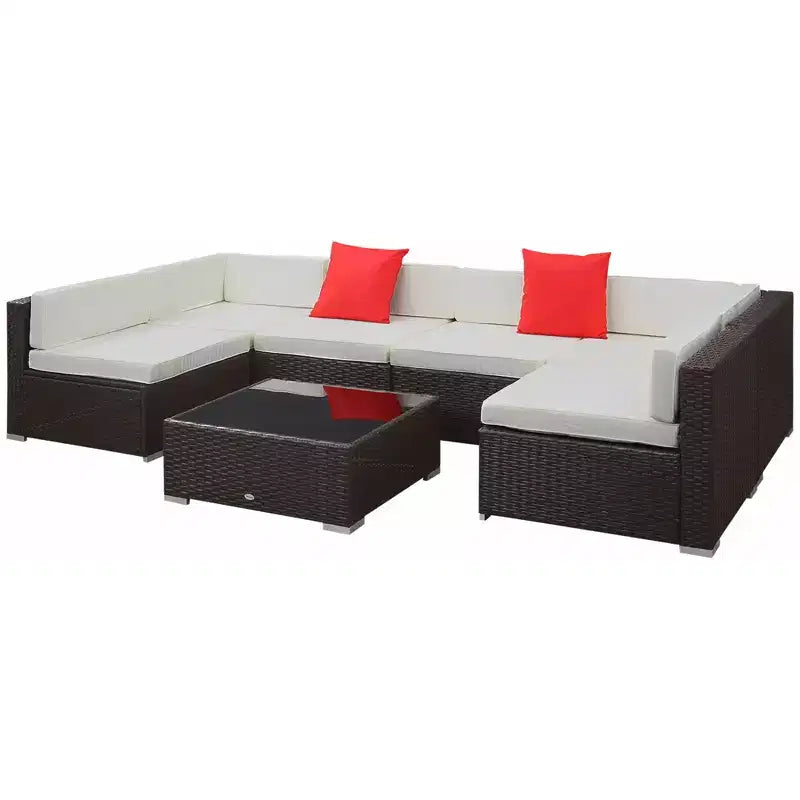 Outsunny Ensemble de Mobilier de Jardin 7 Pièces en Résine Tressée Moderne, Idéal pour Terrasse, Balcon et Jardin