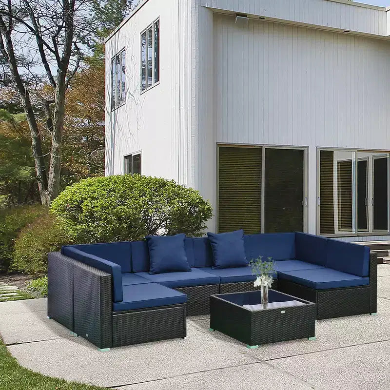 Outsunny Ensemble de Mobilier de Jardin 7 Pièces en Résine Tressée Moderne, Idéal pour Terrasse, Balcon et Jardin