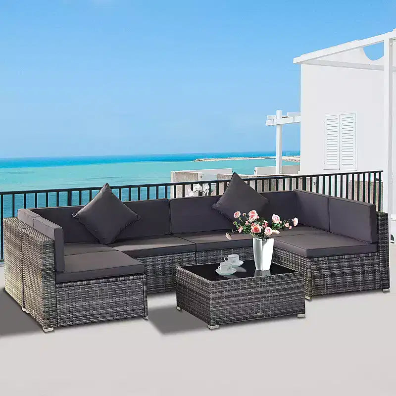 Outsunny Ensemble de Mobilier de Jardin 7 Pièces en Résine Tressée Moderne, Idéal pour Terrasse, Balcon et Jardin