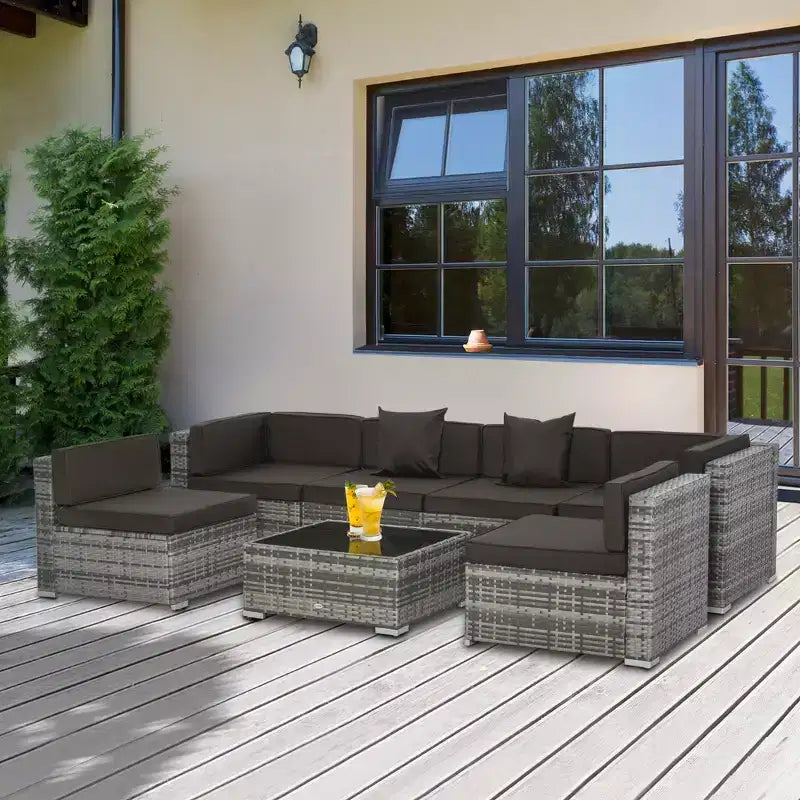 Outsunny Ensemble de Mobilier de Jardin 7 Pièces en Résine Tressée Moderne, Idéal pour Terrasse, Balcon et Jardin