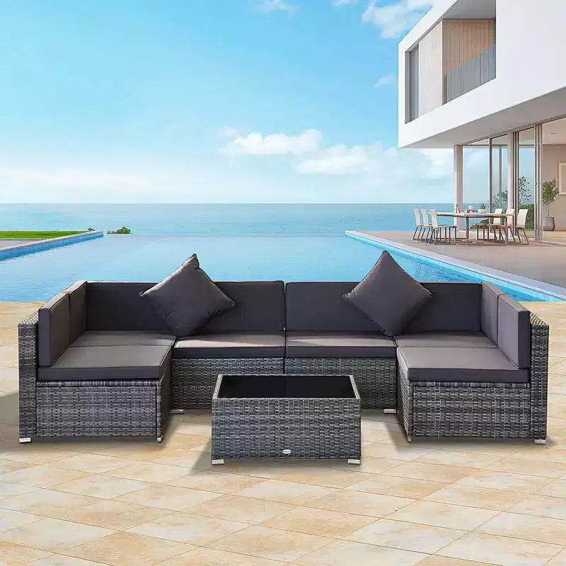 Outsunny Ensemble de Mobilier de Jardin 7 Pièces en Résine Tressée Moderne, Idéal pour Terrasse, Balcon et Jardin
