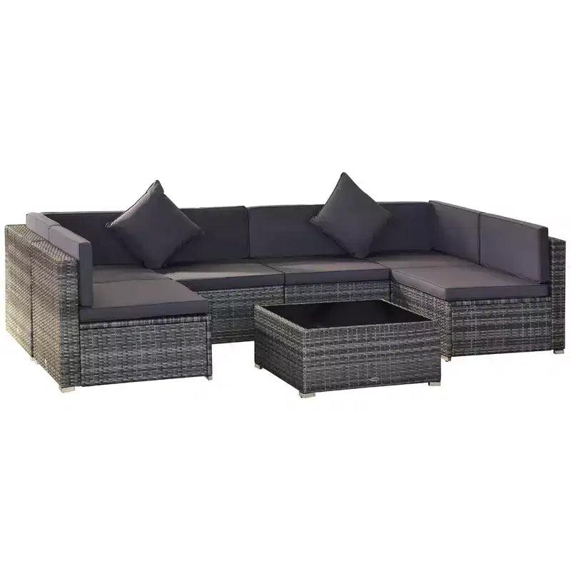 Outsunny Ensemble de Mobilier de Jardin 7 Pièces en Résine Tressée Moderne, Idéal pour Terrasse, Balcon et Jardin