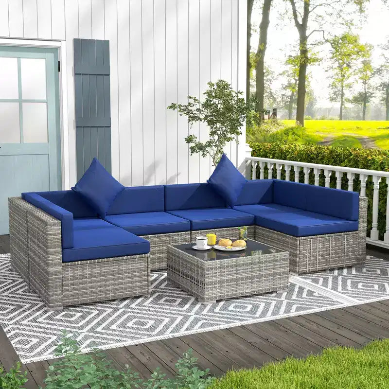 Outsunny Ensemble de Mobilier de Jardin 7 Pièces en Résine Tressée Moderne, Idéal pour Terrasse, Balcon et Jardin