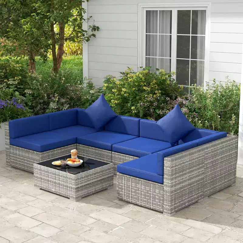 Outsunny Ensemble de Mobilier de Jardin 7 Pièces en Résine Tressée Moderne, Idéal pour Terrasse, Balcon et Jardin