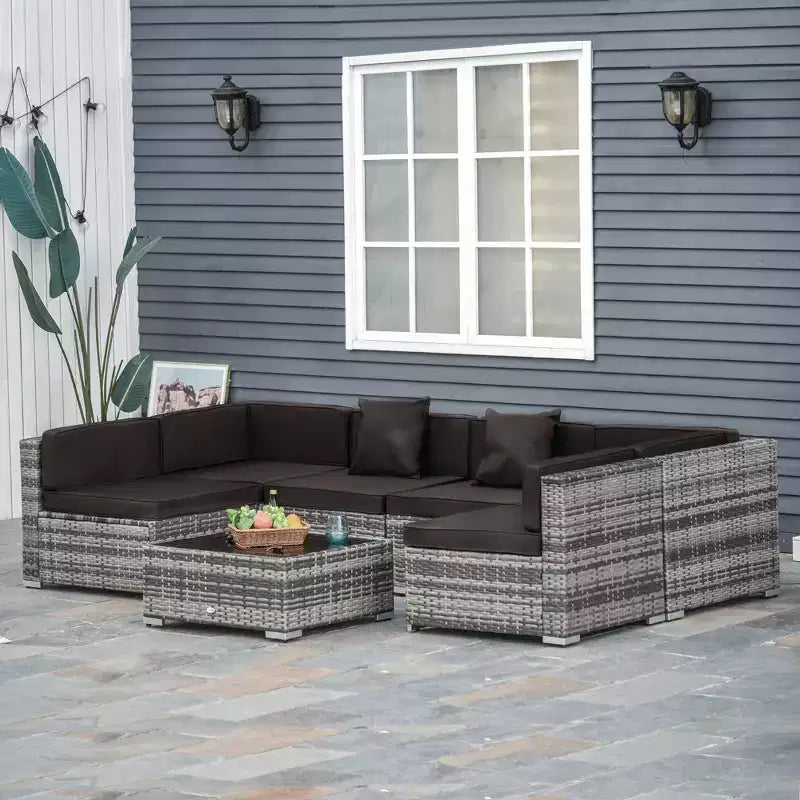 Outsunny Ensemble de Mobilier de Jardin 7 Pièces en Résine Tressée Moderne, Idéal pour Terrasse, Balcon et Jardin