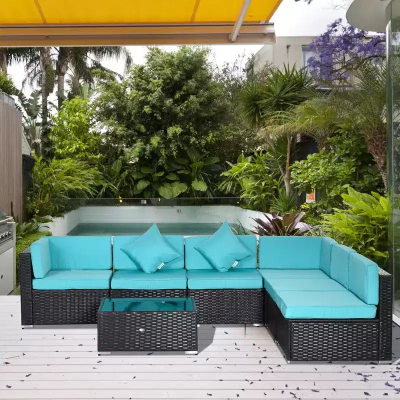 Outsunny Ensemble de Mobilier de Jardin 7 Pièces en Résine Tressée Moderne, Idéal pour Terrasse, Balcon et Jardin