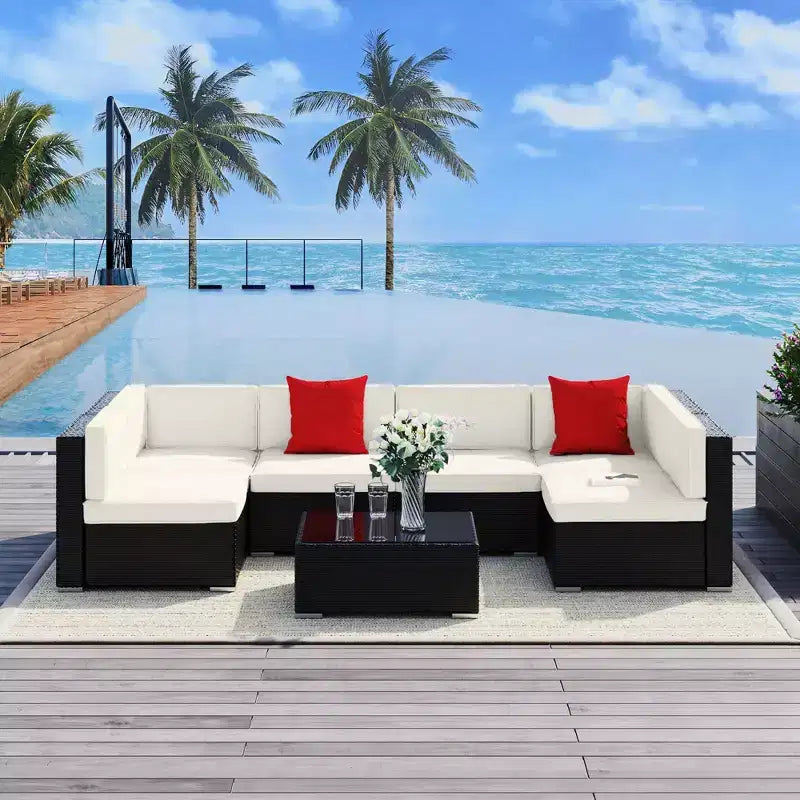 Outsunny Ensemble de Mobilier de Jardin 7 Pièces en Résine Tressée Moderne, Idéal pour Terrasse, Balcon et Jardin