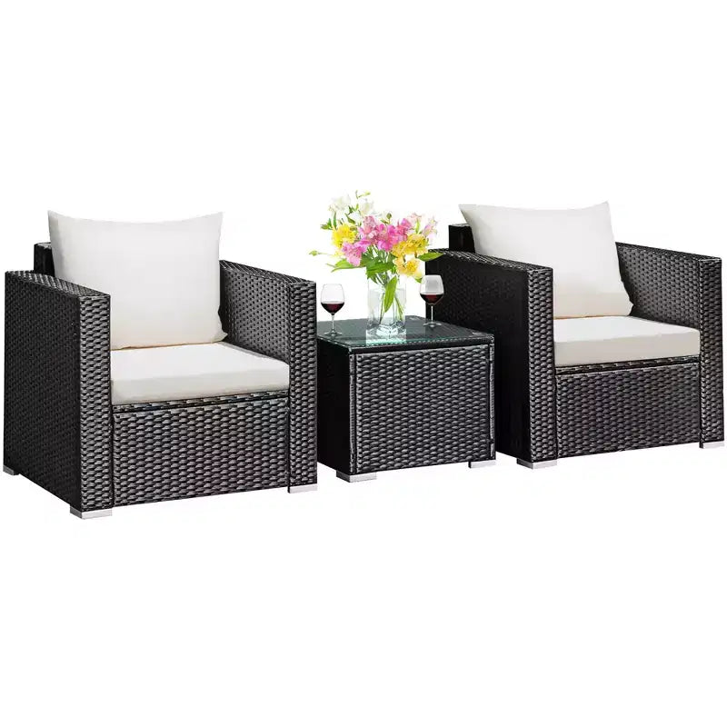 Costway Ensemble de meubles de patio en osier 3 pièces avec canapé en rotin et coussins pour jardin