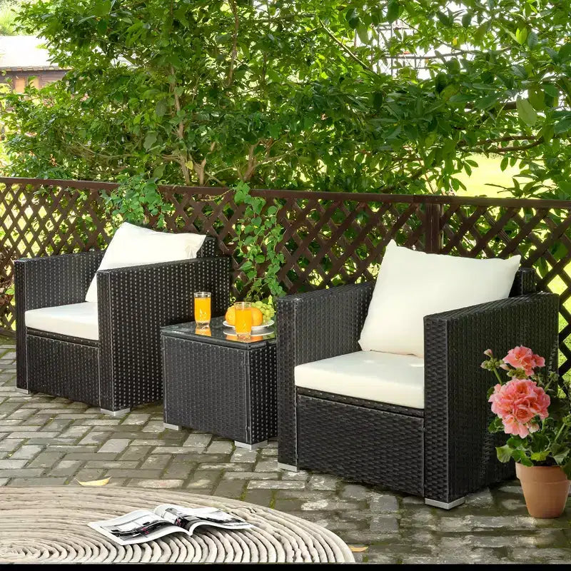 Costway Ensemble de meubles de patio en osier 3 pièces avec canapé en rotin et coussins pour jardin