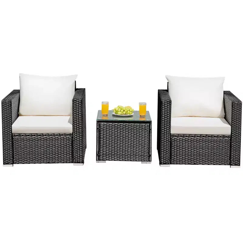 Costway Ensemble de meubles de patio en osier 3 pièces avec canapé en rotin et coussins pour jardin