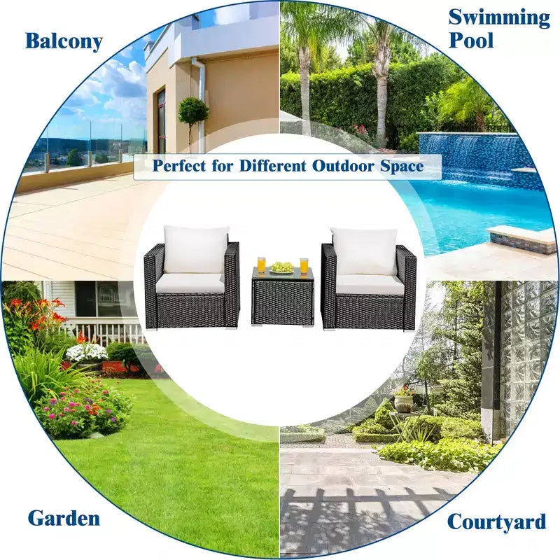 Costway Ensemble de meubles de patio en osier 3 pièces avec canapé en rotin et coussins pour jardin