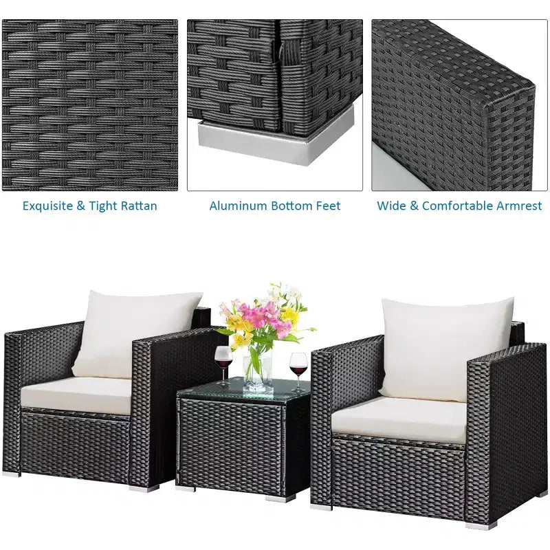 Costway Ensemble de meubles de patio en osier 3 pièces avec canapé en rotin et coussins pour jardin
