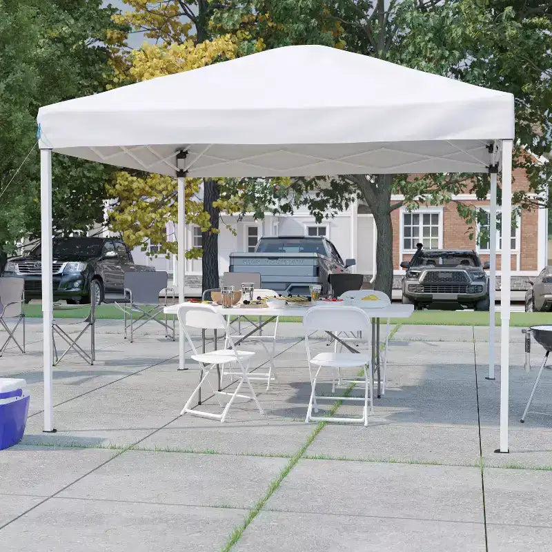 Ensemble Tente et Meubles Pliants Flash Furniture pour Événements - Tente Barnum Pliante 3x3m, Table Pliante 1,80m, Lot de 4 Chaises Pliantes