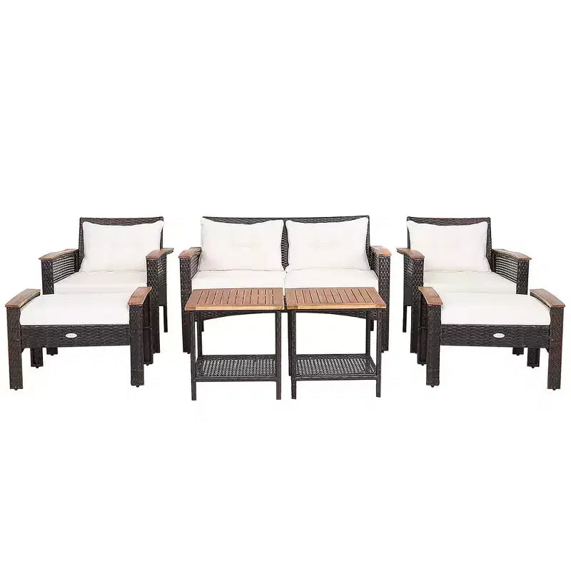 Ensemble de mobilier de patio Costway 7 pièces en rotin, canapé, causeuse, ottoman et table coussinés