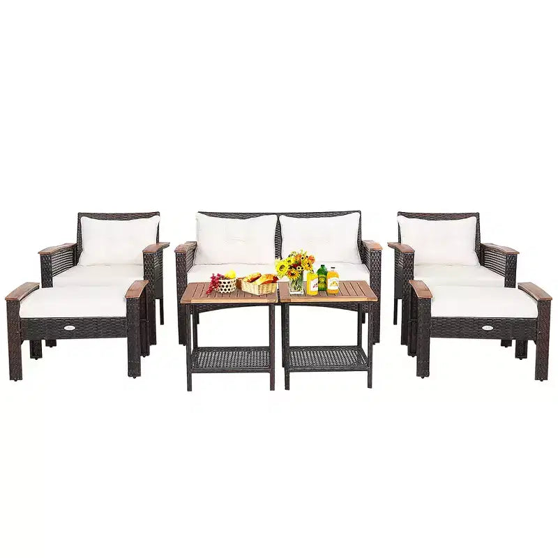 Ensemble de mobilier de patio Costway 7 pièces en rotin, canapé, causeuse, ottoman et table coussinés