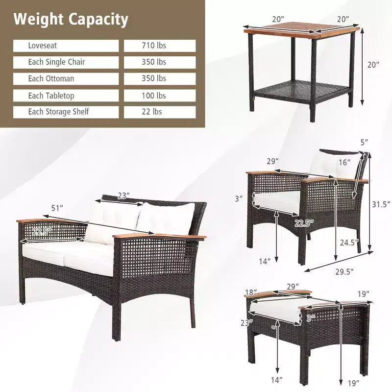 Ensemble de mobilier de patio Costway 7 pièces en rotin, canapé, causeuse, ottoman et table coussinés