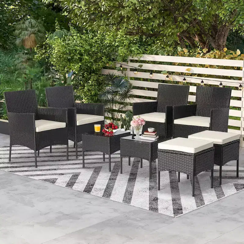 Costway Ensemble de Meubles de Jardin en Rotin 8 Pièces Canapés Ottomans Table Coussins Combinaison Libre