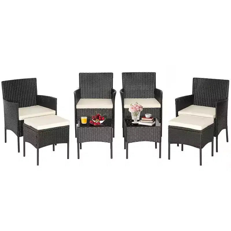 Costway Ensemble de Meubles de Jardin en Rotin 8 Pièces Canapés Ottomans Table Coussins Combinaison Libre