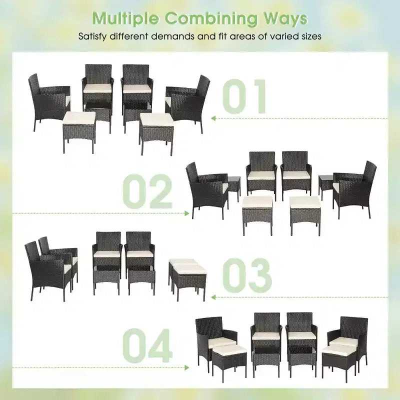 Costway Ensemble de Meubles de Jardin en Rotin 8 Pièces Canapés Ottomans Table Coussins Combinaison Libre