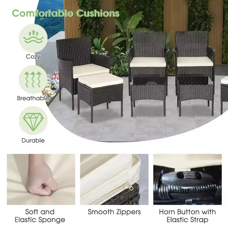 Costway Ensemble de Meubles de Jardin en Rotin 8 Pièces Canapés Ottomans Table Coussins Combinaison Libre