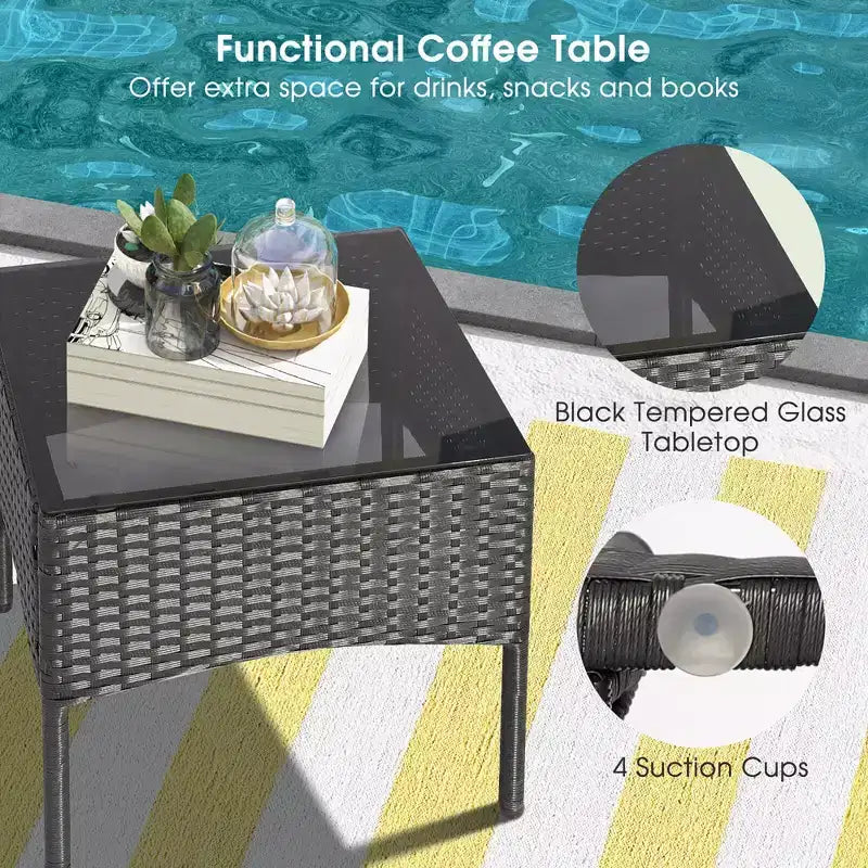 Costway Ensemble de Meubles de Jardin en Rotin 8 Pièces Canapés Ottomans Table Coussins Combinaison Libre