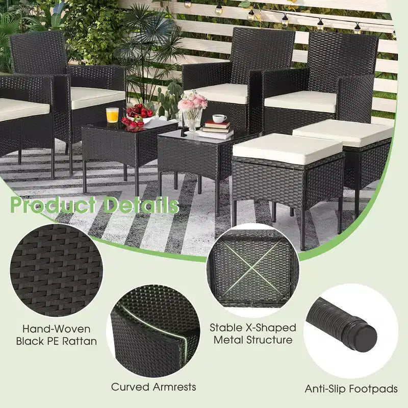 Costway Ensemble de Meubles de Jardin en Rotin 8 Pièces Canapés Ottomans Table Coussins Combinaison Libre
