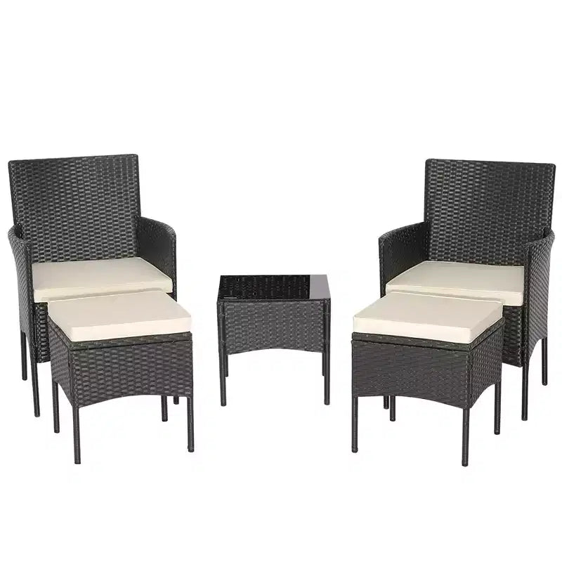 Costway Ensemble de Meubles de Jardin 5 Pièces en Rotin avec Canapé Coussins Repose-Pieds Accoudoirs Table d'Appoint