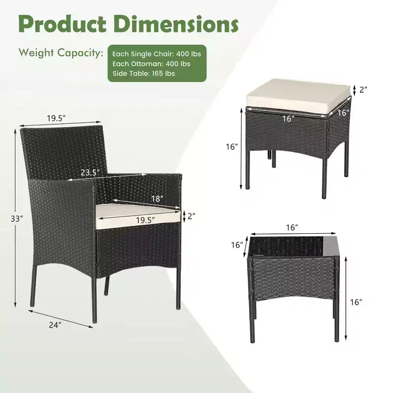 Costway Ensemble de Meubles de Jardin 5 Pièces en Rotin avec Canapé Coussins Repose-Pieds Accoudoirs Table d'Appoint